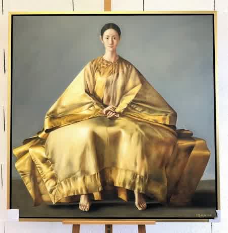ACF002, Peinture à l'huile,"Chinese lady with gold dress"