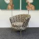 MO025B, Fauteuil “TULIPE velours” léopard, pieds gold.
