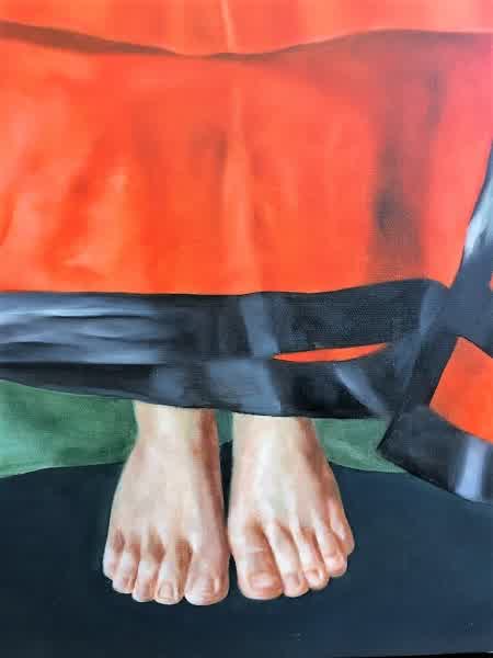 ACF004, Tableau chinois encadré: La femme à la robe rouge – Image 2