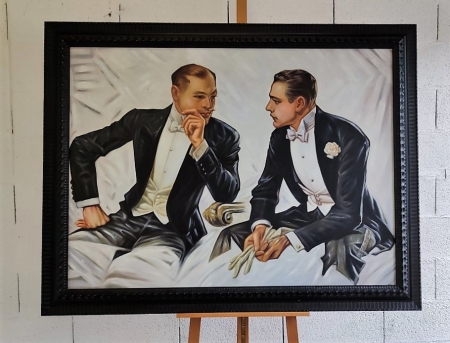 Gentlemen, Art déco, encadrement baroque,155x120cm, collection Starsdeco.
