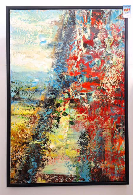 Abstrait acrylique avec vernis-résine en brillance, original, 100x150cmH,