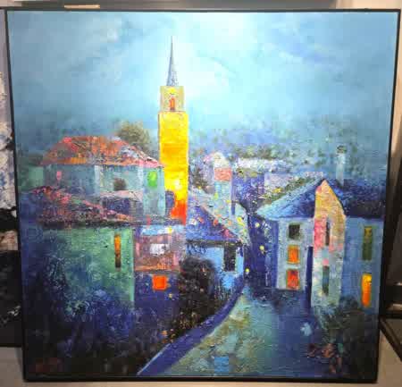 ACF026, "Village" Artistic original oil painting, 105x105cm