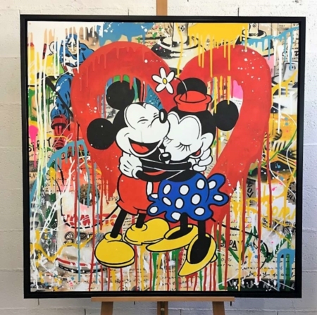 Mickey and Minnie heart red, oil painting, 106x106cm, 