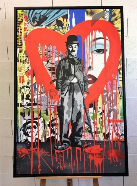 Chaplin heart red, oil painting, 110x145cm