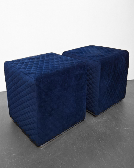 MOB033 Poufs Poufs velours bleu nuit, 40x40x45 cm, Velours, bleu nuit