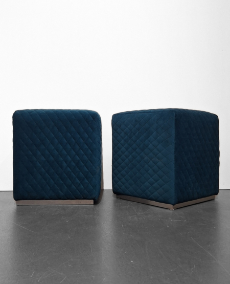 MOB034 Poufs Velours, bleu pétrole, 40x40x45 cm