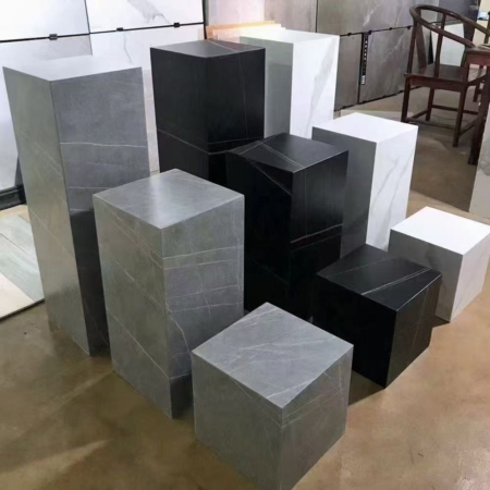 MOB045 Sellette grise, marbre composé, 30x30x85cm – Image 2