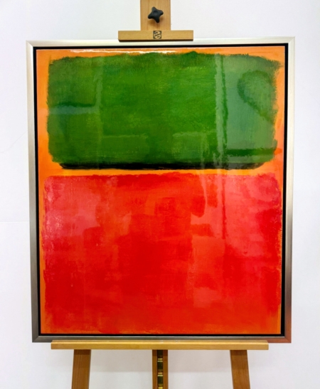 A la manière de M. ROTHKO, peinture à la l’huile GLOSSY, encadrement silver, 63x73cm.