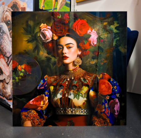 Création graphique Frida Khalo sous vitrine plexi décorative